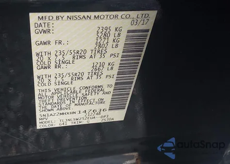 2017 Nissan Murano Platinum из США, поврежденный, VIN 5N1AZ2MHXHN147636